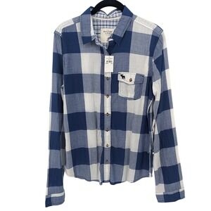Abercrombie Fitch Plaid Y2K Top Womens Large Blue Long Sleeve Button Up Preppy